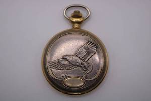 lot 4 image: Vintage MAJESTI Swiss Silver & Gold 3D Eagle Pocket Watch -For Parts