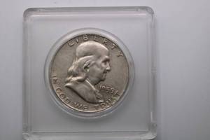 lot 20 image: 1959-D Franklin 90% Silver Half Dollar Coin