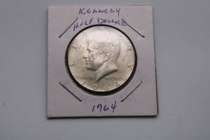 lot 23 image: 1964 Kennedy 90% Silver Half Dollar Coin