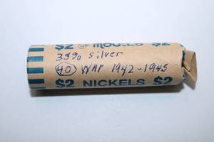 lot 36 image: Roll of 35% Silver War Jefferson Nickels $2.00 Face Value Roll of 35% Silver War Jefferson Nickels $2.00 Face Value Ended