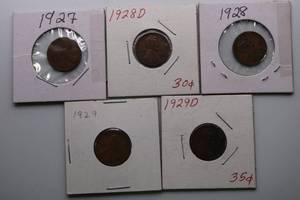 lot 48 image: LOT of 5 Lincoln Wheat Pennies 1C Coins-1927 to 1929