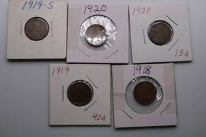 lot 49 image: LOT of 5 Lincoln Wheat Pennies 1C Coins-1918 to 1920