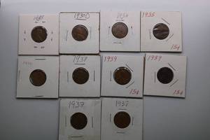 lot 50 image: LOT of 10 Lincoln Wheat Pennies 1C Coins 1930 to 1939LOT of 10 Lincoln Wheat Pennies 1C Coins 1930 to 1939 Ended