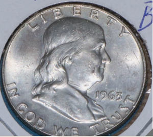 lot 18 image: 1963-D Franklin 90% Silver Half Dollar Coin