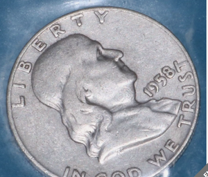 lot 21 image: 1958-D Franklin 90% Silver Half Dollar Coin