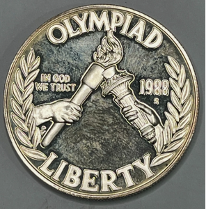 lot 83 image: 1988-S Proof Olympic Silver Dollar US Mint Commemorative 90% Coin In Capsule