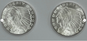 lot 92 image: 12 Troy Ounce .999 Pure Fine Silver BuffaloIndian Highland Mint-Set of 2 coins
