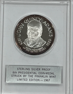 lot 96 image: 925 Silver Franklin Mint Art Round Presidential Treasure John Quincy Adams