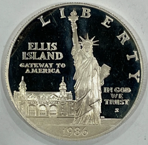 lot 100 image: United States Liberty Ellis Island 1986 Silver Dollar Coin .85 Troy Oz Silver