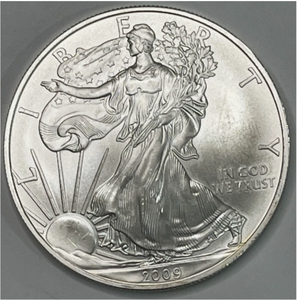 lot 110 image: 2009 WALKING LIBERTY AMERICAN EAGLE .999 FINE SILVER DOLLAR COIN 1oz. $1 USA