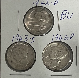 lot 112 image: SET of 3 BEAUTIFULL Mercury Dime 1942 and 1943
