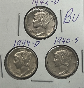 lot 116 image: SET of 3 BEAUTIFULL Mercury Dimes-1940-42-44SET of 3 BEAUTIFULL Mercury Dimes-1940-42-44 Ended