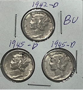 lot 119 image: Set of Three Mercury Dime 10C Silver US Coin-1942-1945 (2)