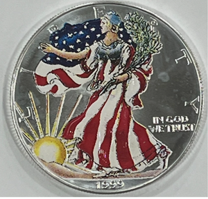 lot 127 image: 1999 Painted Walking Liberty American Eagle Silver Dollar Coin 1 oz .999
