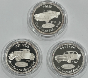 lot 128 image: Classic Fords Limited Edition-Set of 3 One Troy Oz. .999 Fine Silver Coins
