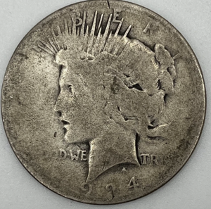 lot 141 image: 1924 P Peace Silver Dollar 90% Silver, Circulated