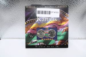 lot 153 image: Coins of America U.S. Minted Quarter Dollar Kansas Card Number 34