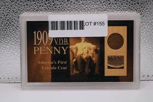 lot 155 image: 1909 VDB PENNY AMERICAS FIRST LINCOLN CENT - AMERICAN HISTORIC SOCIETY