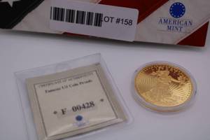 lot 158 image: AMERICAN MINT 1933 GOLD DOUBLE EAGLE PROOF COIN (LIBERTY PLATINUM ACCENTED)