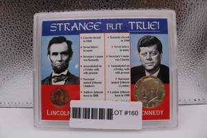lot 160 image: Strange But True Lincoln Kennedy Coin Set American Historic Society