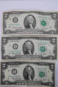 lot 168 image: 1976 Two Dollar Bill  Average Circulated  $2 Cash US Legal Tender  3 Notes
