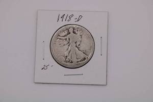 lot 173 image: 1918- D Walking Liberty Half Dollar