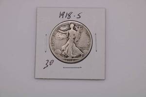 lot 176 image: 1918 S 50c Walking Liberty Silver Half Dollar Fifty Cents San Francisco