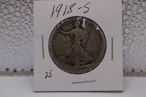 lot 180 image: 1918-S Walking Liberty Half Dollar