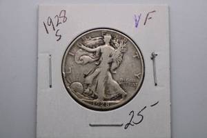 lot 186 image: 1928-S Walking Liberty Half Dollar  50c - 90% Silver