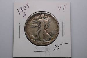 lot 192 image: 1923-S Walking Liberty Half Dollar - Circulated 90% Silver 50C