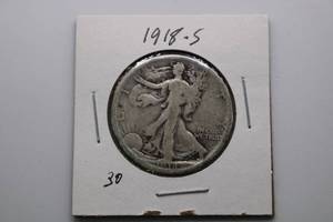 lot 195 image: 1918 S Walking Liberty Silver Half Dollar