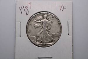 lot 232 image: 1947-D WALKING LIBERTY SILVER HALF DOLLAR