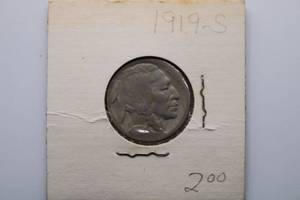 lot 308 image: 1919 S INDIAN HEAD BUFFALO NICKEL