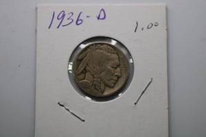 lot 313 image: 1936 D INDIAN HEAD BUFFALO NICKEL