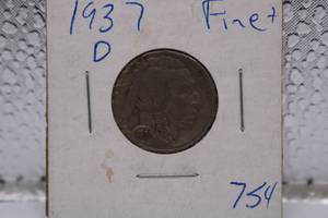 lot 322 image: 1937 D INDIAN HEAD BUFFALO NICKEL