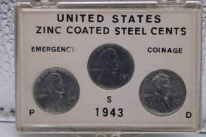 lot 324 image: 3 united states zinc coated steel cents 1943 D P S