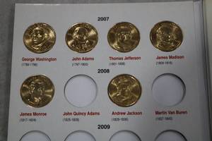 lot 343 image: Presidential US One Dollars Coins In Album 2007 - 2016-ONLY 6 coins-4-2007 and 2 2008