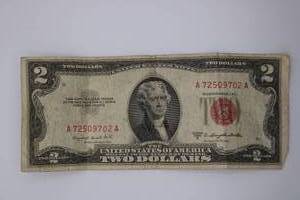 lot 349 image: 1953 B 2 Dollar Bill Red Marked