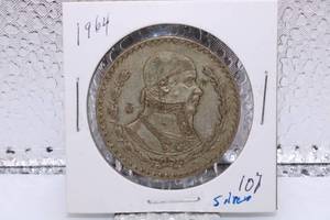 lot 439 image: 1964 MEXICO 1 UN PESO SILVER (.1000 Fine Silver)