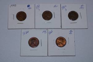 lot 458 image: Wheat Pennies lot of 5 1940 to 1945