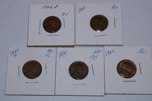 lot 460 image: Wheat Pennies lot of 5 1940-1945