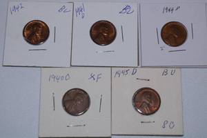 lot 461 image: Wheat Pennies lot of 5 1940-1945