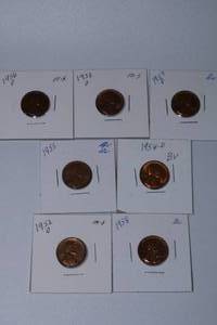 lot 467 image: Wheat Pennies lot of 7 1952 to 1958
