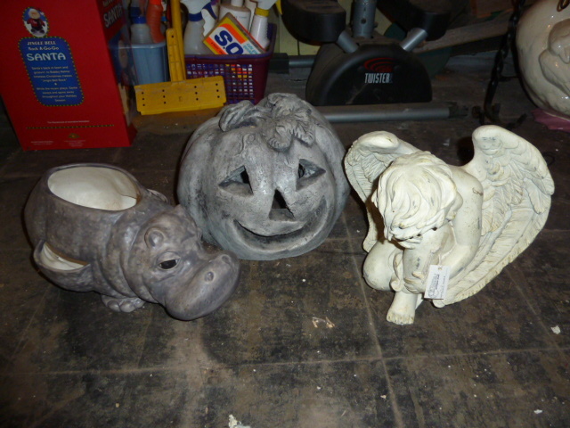 lot 113 image: YARD ART, HIPPO, ANGEL, PUMPKIN