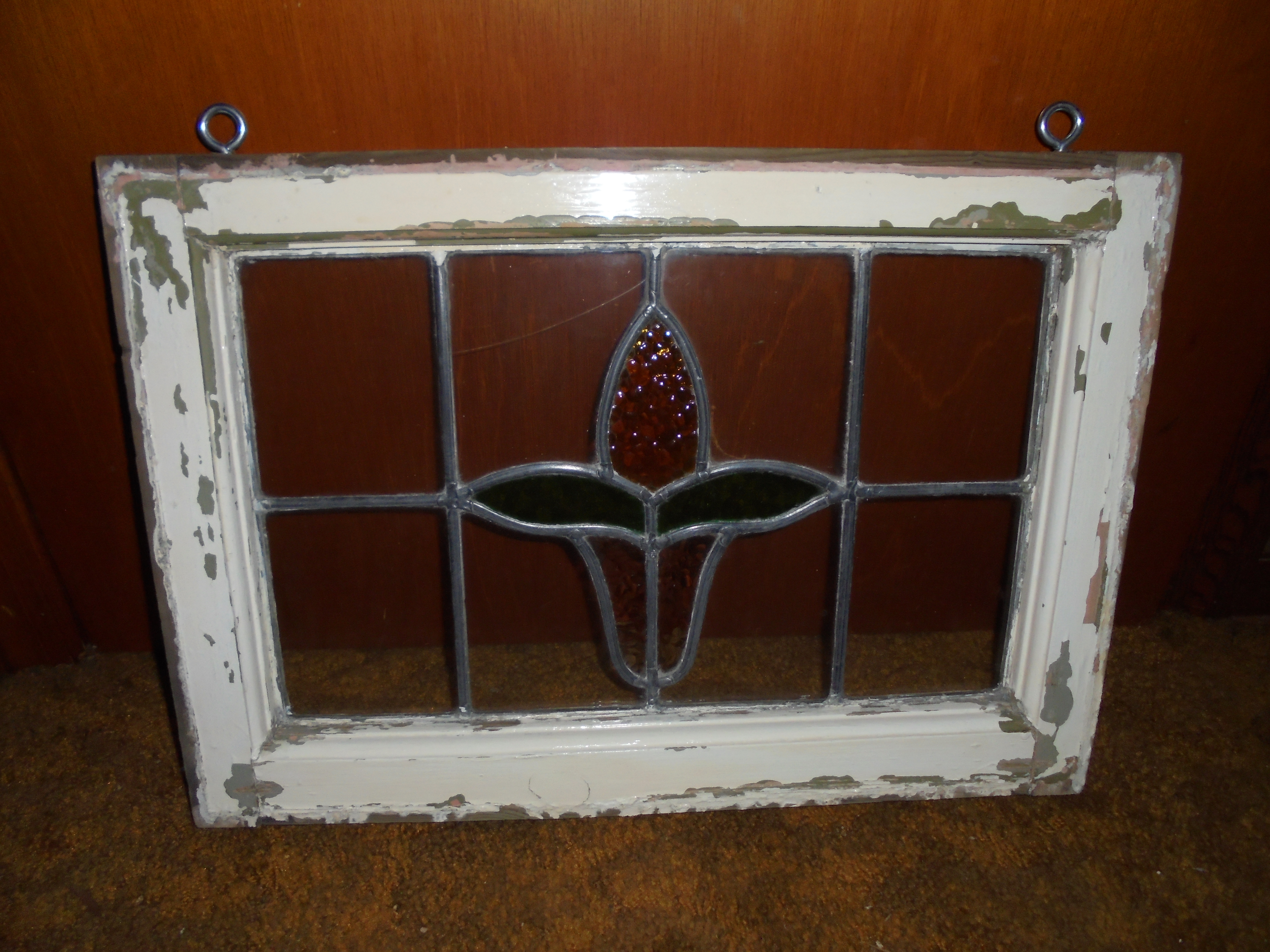 lot 24 image: VERY COOL STAINED GLASS WINDOW, has one small crack in the glass