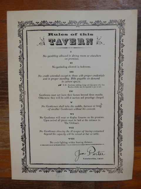 lot 189 image: RULES OF THE TAVERN PRINT