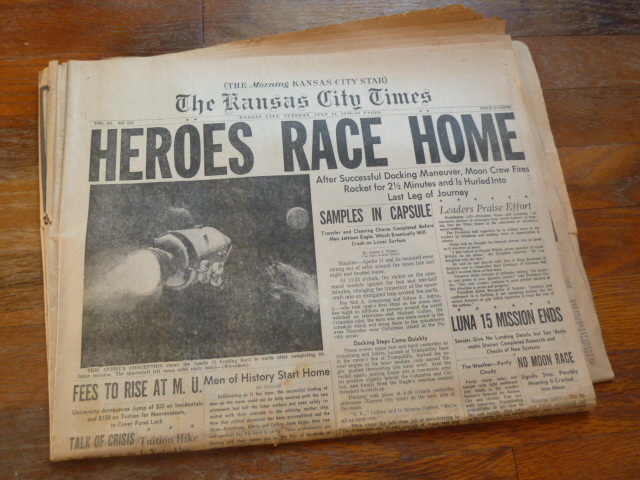 lot 230 image: HEROES RACE HOME -1969 APOLLO 11 NEWSPAPER
