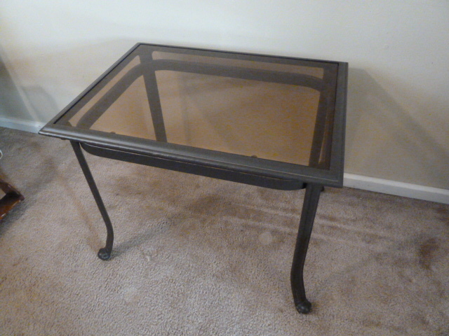 lot 252 image: METAL SIDE TABLE with TINTED GLASS