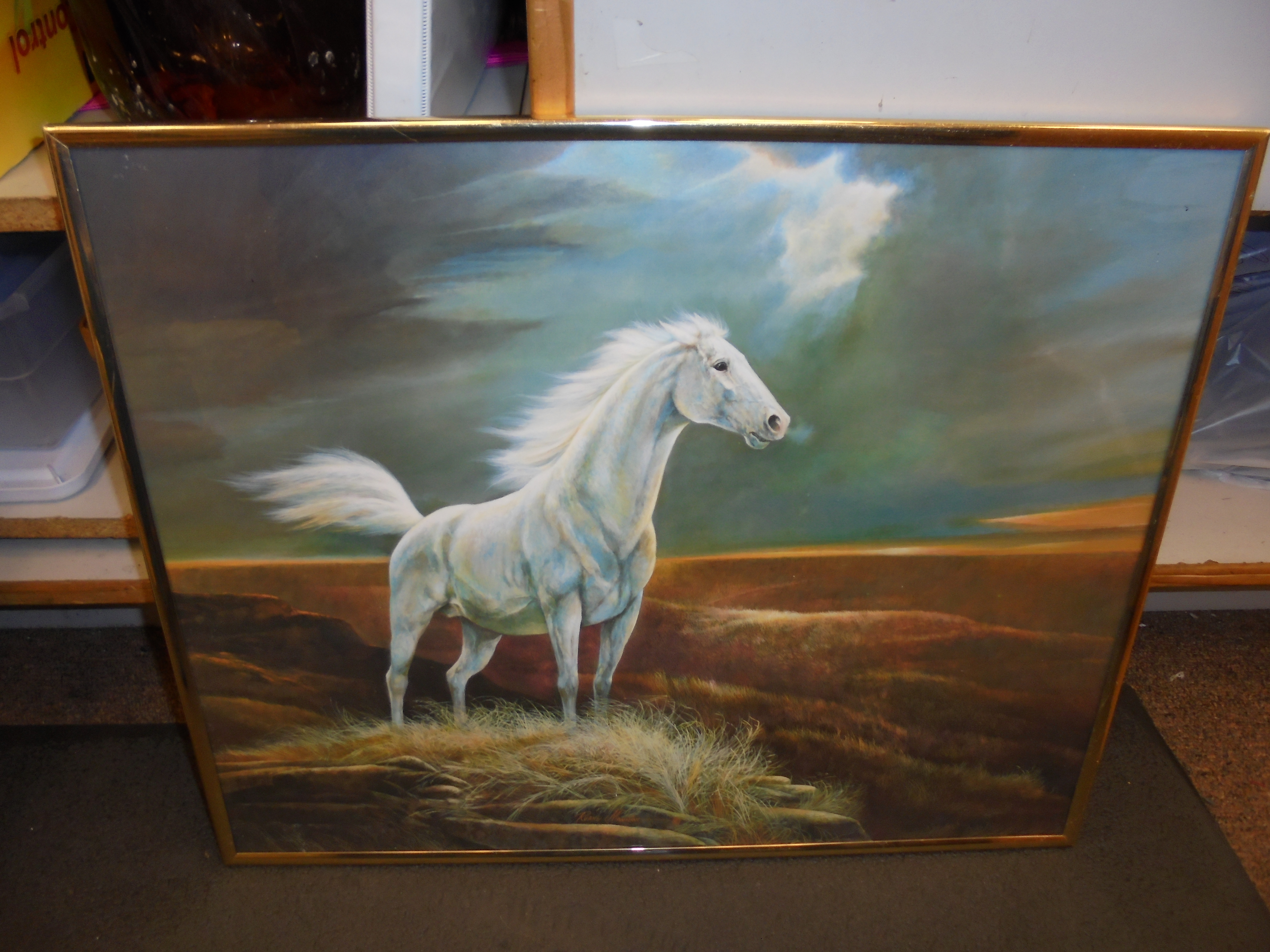lot 118 image: WHITE HORSE FRAMED ART