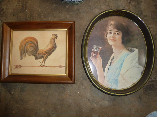 lot 202 image: COOL COCA COLA TRAY & ROOSTER PICTURE